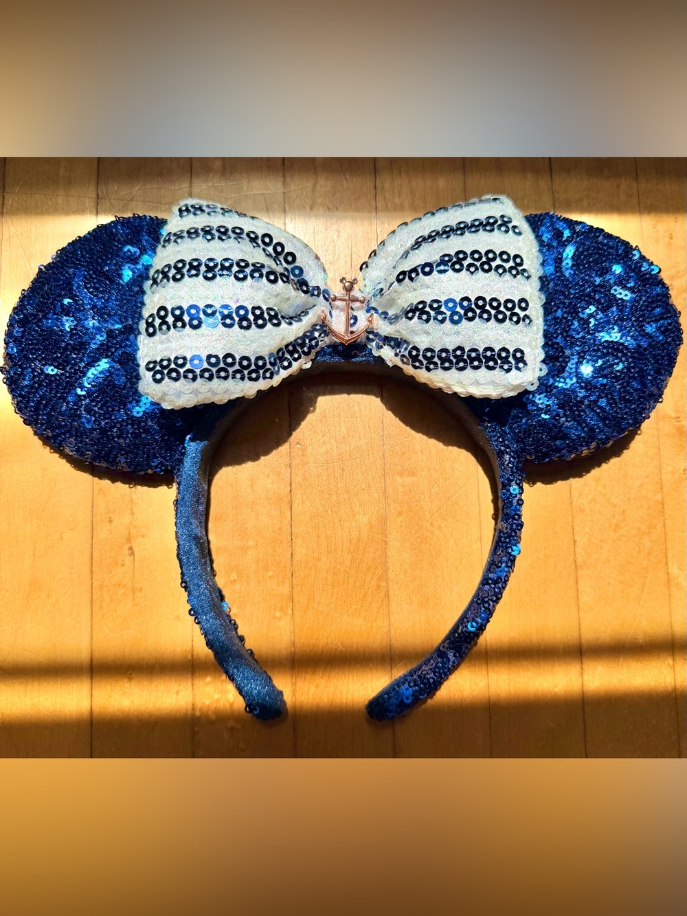 Disney Cruise Line Blue Sequin Anchor Minnie Mickey Ears Headband Sparkly